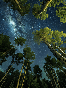 夜景银河背景树木与夜晚的天空