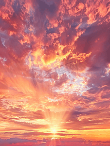 红色大气背景摄影照片_抽象云背景美丽的自然天空和云彩条纹日落时的红色天空