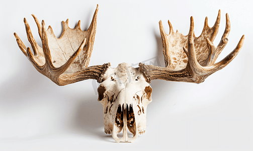 孤立的年轻驼鹿动物头骨的前视图