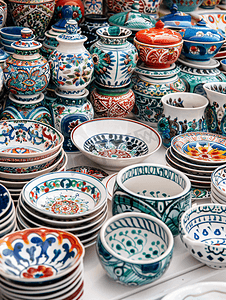 伊斯坦布尔香料市场的土耳其陶瓷