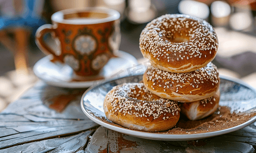 伊斯坦布尔的土耳其传统百吉饼和土耳其咖啡