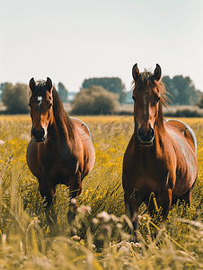 威斯特伐利亚摄影照片_威斯特伐利亚草地上的野马