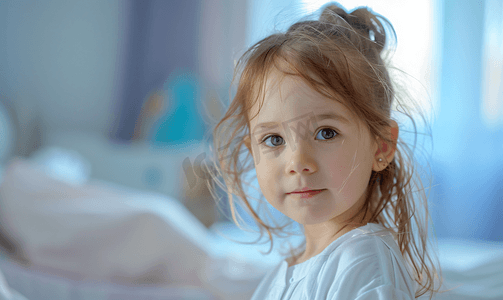 沮丧摄影照片_在医院接受医疗期间哭泣的小女孩在医院就诊时得到