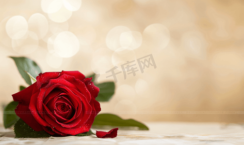 装饰背景红色摄影照片_橄榄色全景背景上新鲜的红玫瑰