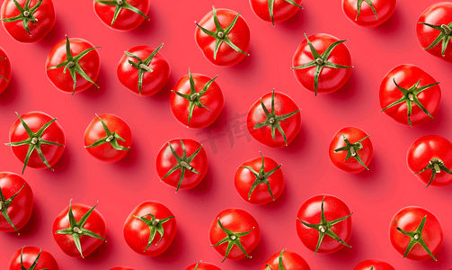 水果图案装饰摄影照片_美丽时尚无缝图案樱桃番茄的平躺