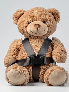 戴着汽车安全带的棕色泰迪熊