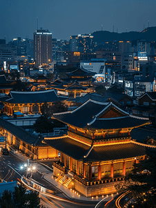 夜景背景摄影照片_韩国首尔中区夜景