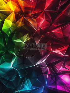 彩色钻石装饰背景图片_黑色背景上的多边形的抽象彩色背景