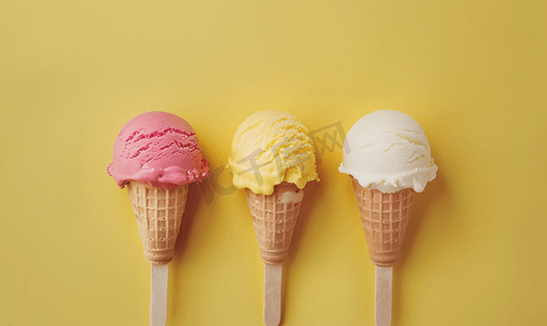 冰淇淋设计摄影照片_灰色和黄色背景中的冰淇淋棒