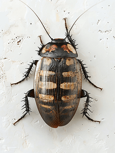 一只死蟑螂的顶视图在白色背景下翻起肚皮