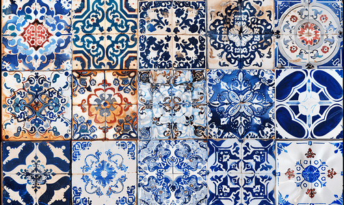 轻奢风瓷砖摄影照片_传统华丽的葡萄牙装饰瓷砖