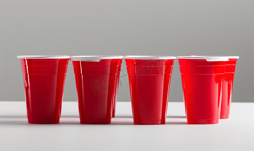啤酒摄影照片_灰色啤酒乒乓球游戏概念上孤立的红色塑料杯
