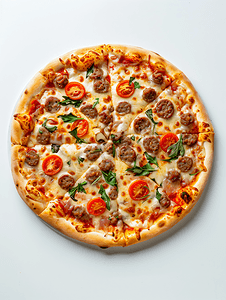 必胜财神到摄影照片_意大利披萨经典香肠披萨