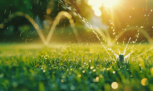 自动草坪洒水器为花园里的绿草浇水