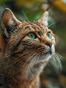 小猫咪小动物摄影照片_森林里绿眼睛美丽野猫的肖像