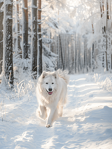 冬天散步的狗白色的宠物毛发雪和狗散步的动物