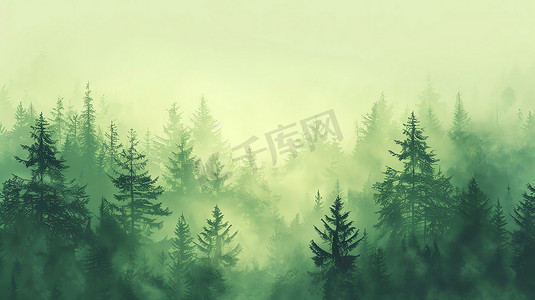 青山绿树雾气自然摄影照片
