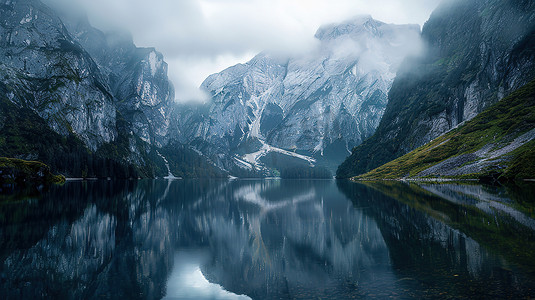 山脉峡谷湖泊美丽倒影摄影图