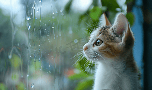 小猫看着窗外街上的猫