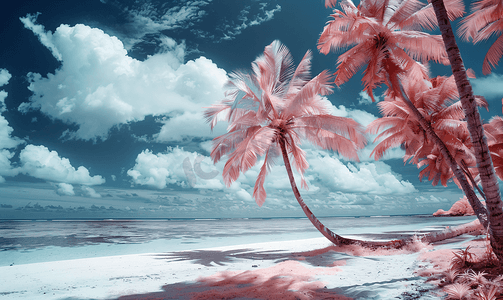 塞舌尔群岛棕榈树美丽的奇幻红外照片