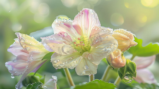 淡雅花朵花苞绿叶摄影照片