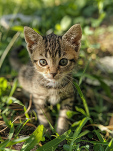 草地女孩儿摄影照片_公园草地的小猫可爱摄影配图