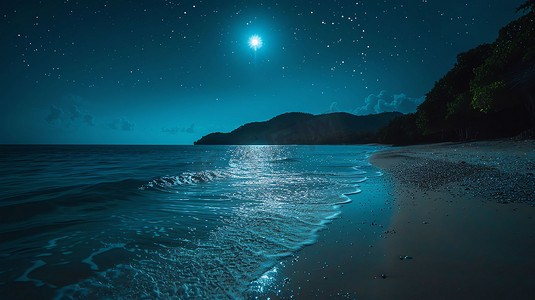 海洋波浪摄影照片_海洋夜晚月亮波浪摄影照片