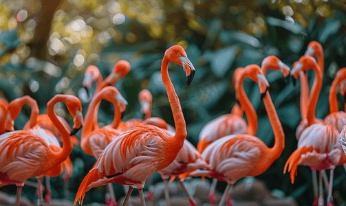 羽毛红色摄影照片_一群可爱的粉红色火烈鸟
