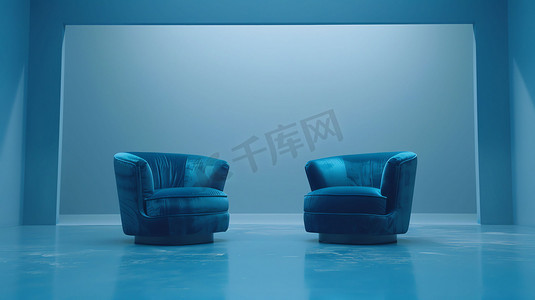蓝色沙发沙发摄影照片_室内蓝色沙发灯光摄影照片