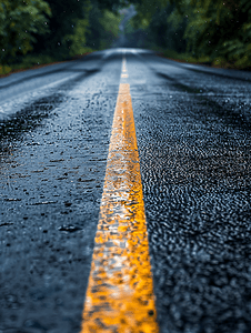 湿滑路面摄影照片_在湿滑的柏油路上行驶