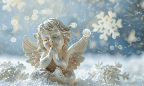 抽象背景和雪花的天使和圣诞装饰
