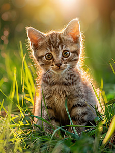 草地女孩儿摄影照片_公园草地的小猫可爱照片