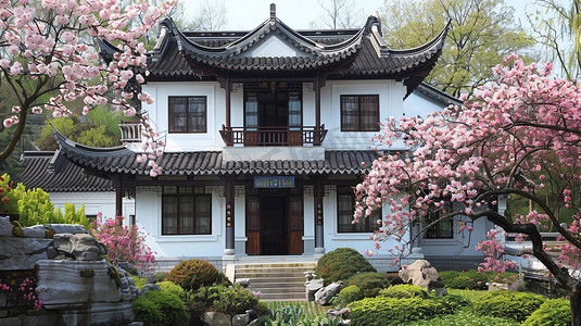 建筑中式花朵草木摄影照片