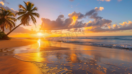 热带海滩上美丽的日出高清图片