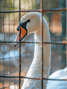 动物园笼中天鹅的特写照片