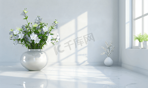 现代客厅室内设计与人造花瓶
