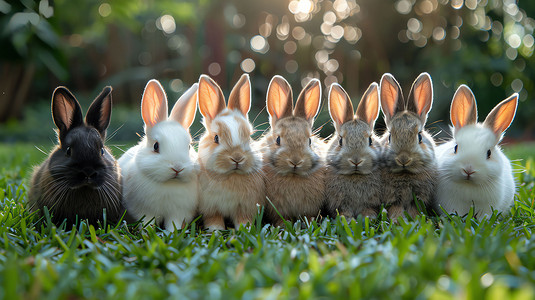 兔子可爱吃东西草地摄影照片
