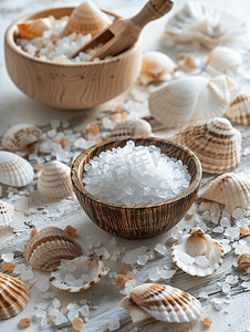 静物与盐窖贝壳和海盐