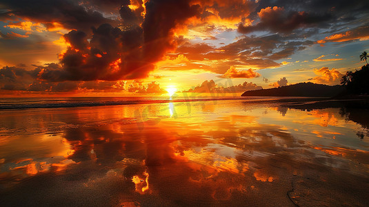 热带图片摄影照片_热带海滩上美丽的日出图片