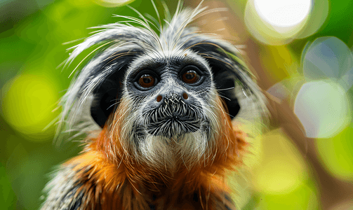 卡通小猴吃饭摄影照片_凝视狨猴可爱的小胡子脸