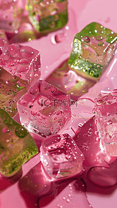 夏日冰块清凉背景背景图片_夏日3D粉色清新透明冰块手机壁纸背景图片