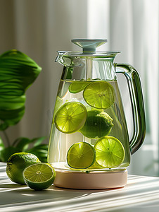 玻璃水壶泡的柠檬茶高清图片