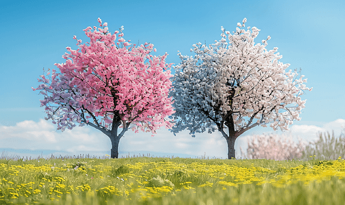 春天樱花盛开李子树色彩缤纷美丽极了
