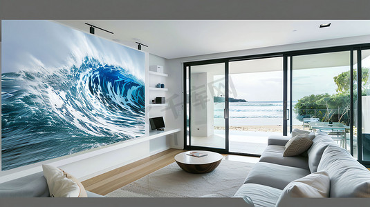 客厅海报屏幕海浪摄影照片