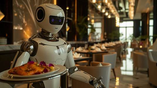 餐饮餐厅高端品牌vis样机摄影照片_高端机器人服务员餐厅图片