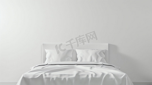 卧室白色整洁床具摄影照片