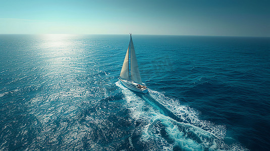 海洋帆船海浪蓝天摄影照片