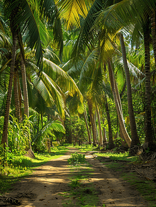 绿色土地树林摄影照片_椰子树种植园