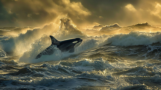海上海浪鲸鱼虎鲸摄影照片