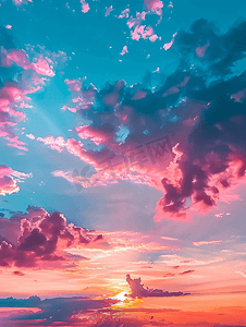 深粉色和蓝色清晨日出天空